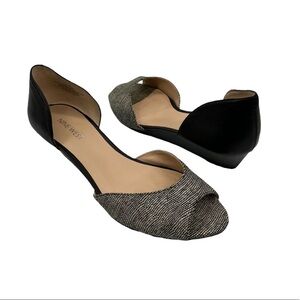 Nine West Women's Black Cream Vivie Leather Peep Toe Wedge Heels Size 7 Women’s